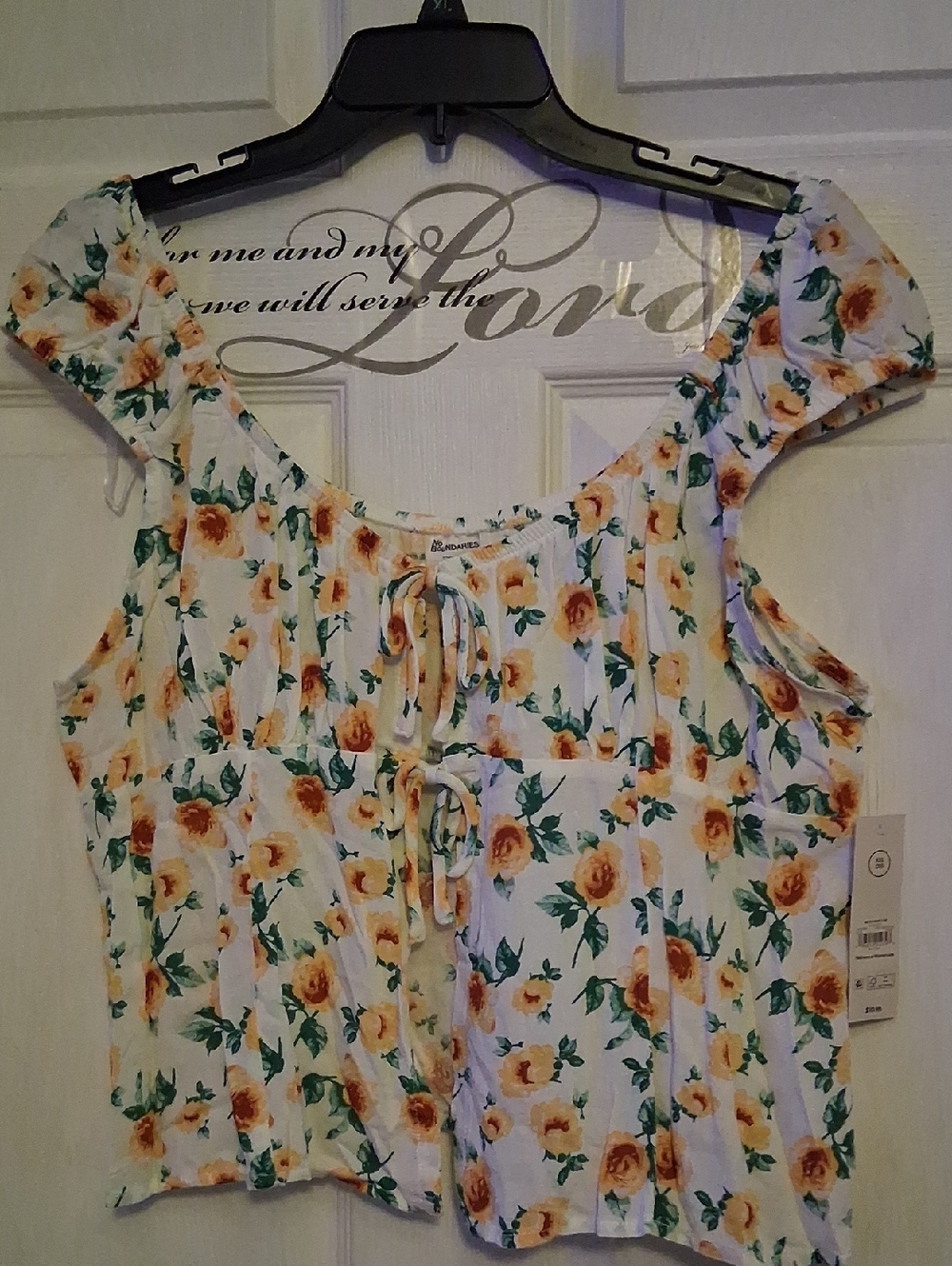 No Boundaried White Floral Tie-Front Smocked Crop Top